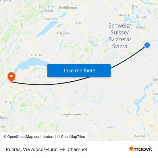 Rueras, Via Alpsu/Flurin to Champel map