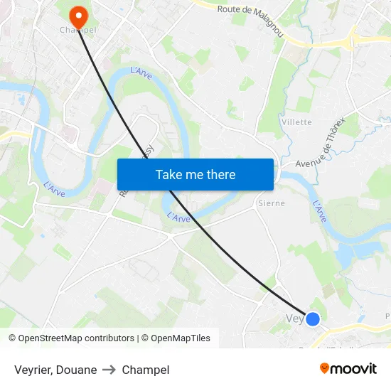 Veyrier, Douane to Champel map