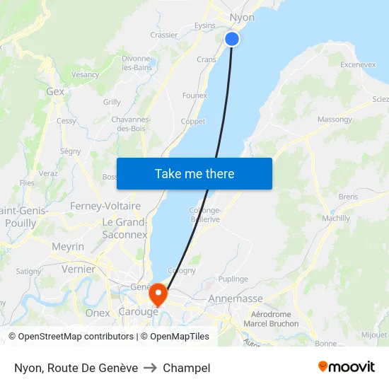 Nyon, Route De Genève to Champel map