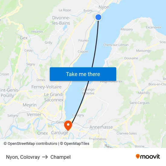 Nyon, Colovray to Champel map