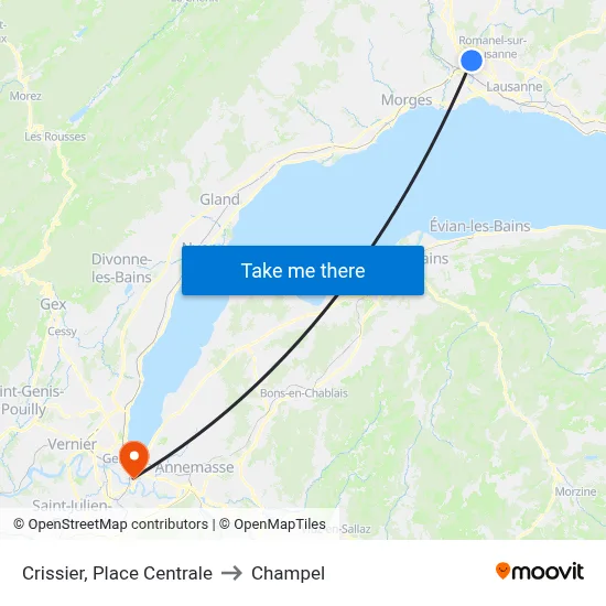Crissier, Place Centrale to Champel map