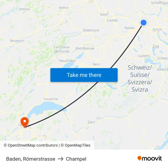 Baden, Römerstrasse to Champel map