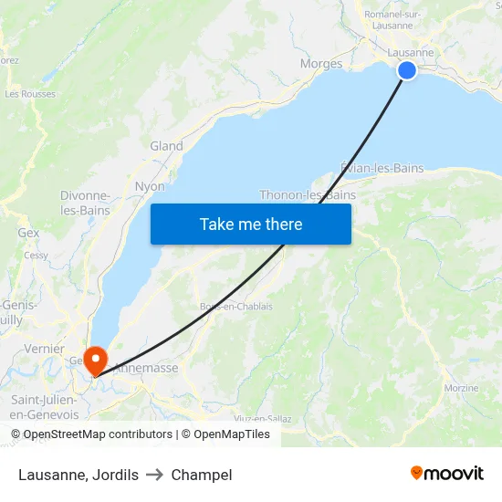 Lausanne, Jordils to Champel map