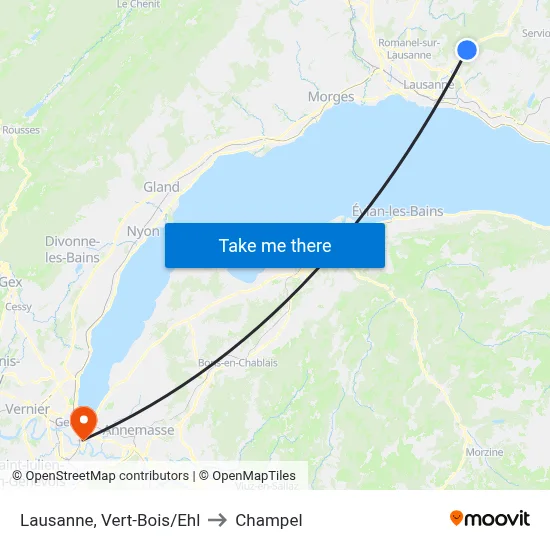 Lausanne, Vert-Bois/Ehl to Champel map