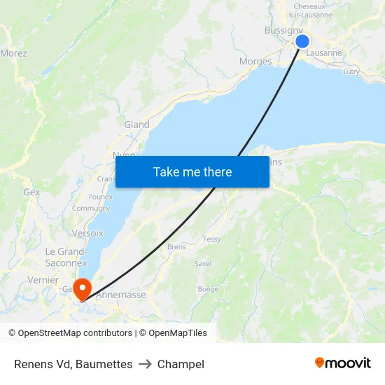 Renens Vd, Biondes to Champel map
