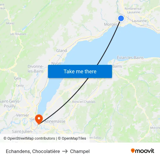 Echandens, Chocolatière to Champel map
