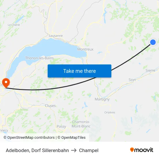 Adelboden, Dorf Sillerenbahn to Champel map