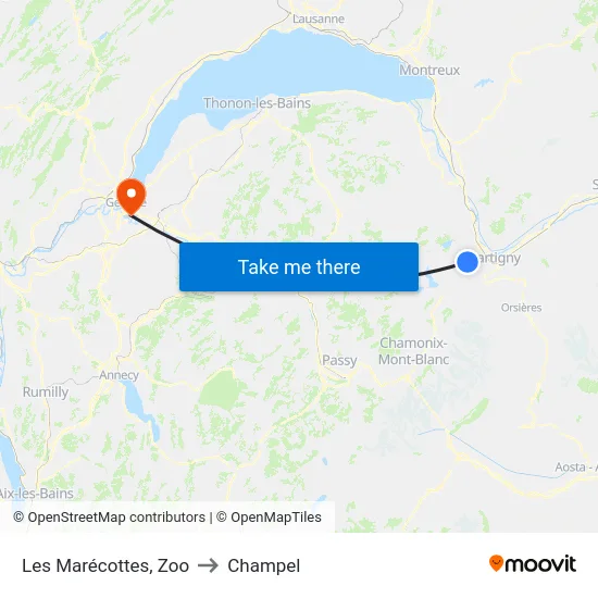 Les Marécottes, Zoo to Champel map