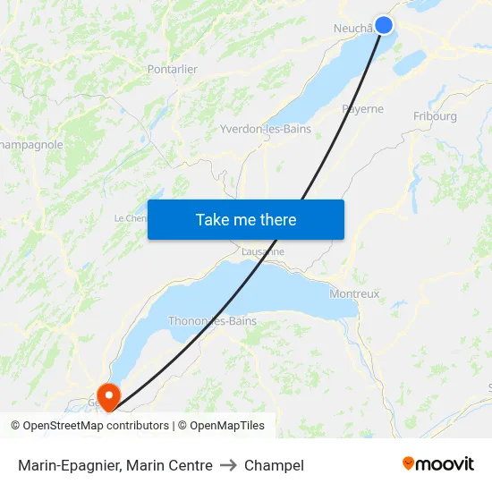 Marin-Epagnier, Marin Centre to Champel map