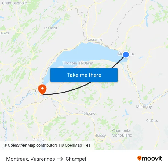 Montreux, Vuarennes to Champel map