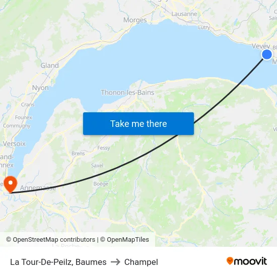 La Tour-De-Peilz, Baumes to Champel map