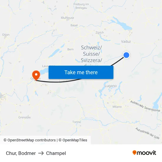 Chur, Bodmer to Champel map