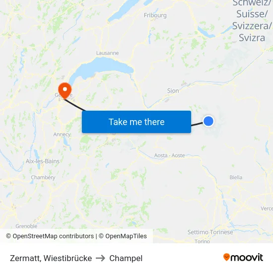 Zermatt, Wiestibrücke to Champel map