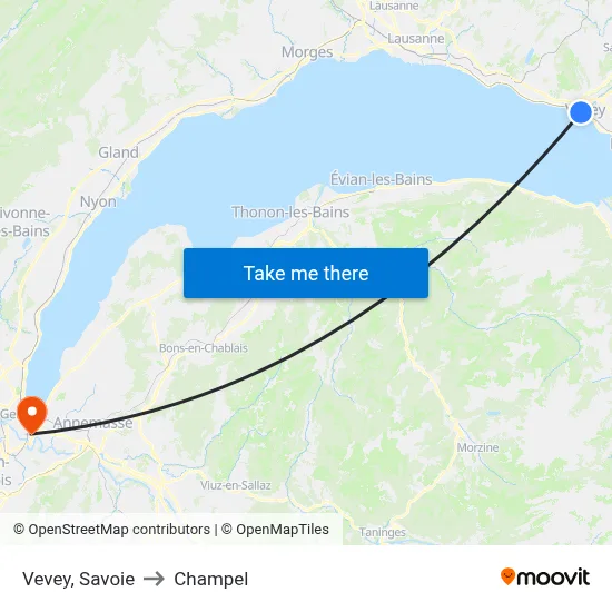 Vevey, Savoie to Champel map