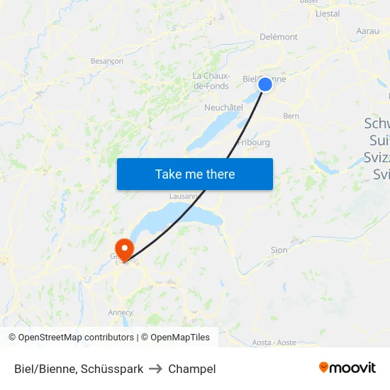 Biel/Bienne, Schüsspark to Champel map