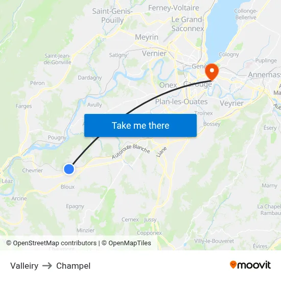 Valleiry to Champel map