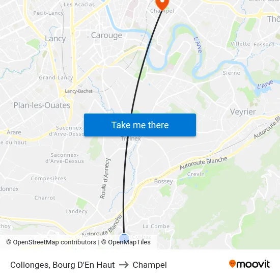 Collonges, Bourg D'En Haut to Champel map