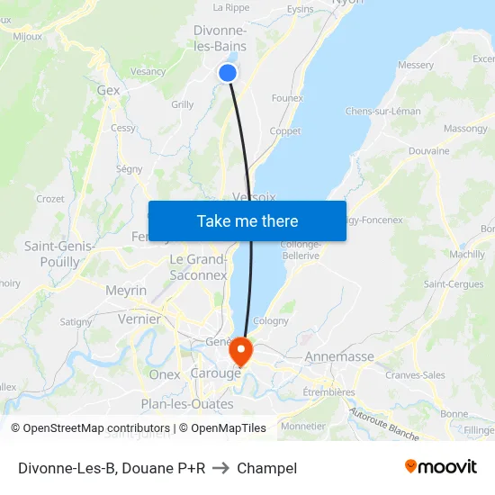 Divonne-Les-B, Douane P+R to Champel map