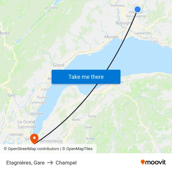 Etagnières, Village to Champel map