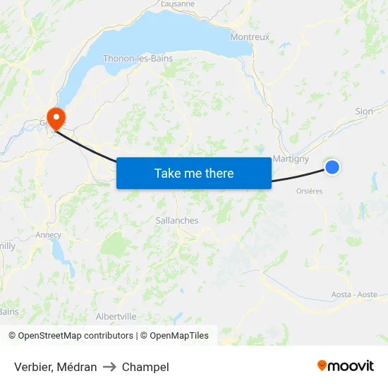 Verbier, Médran to Champel map