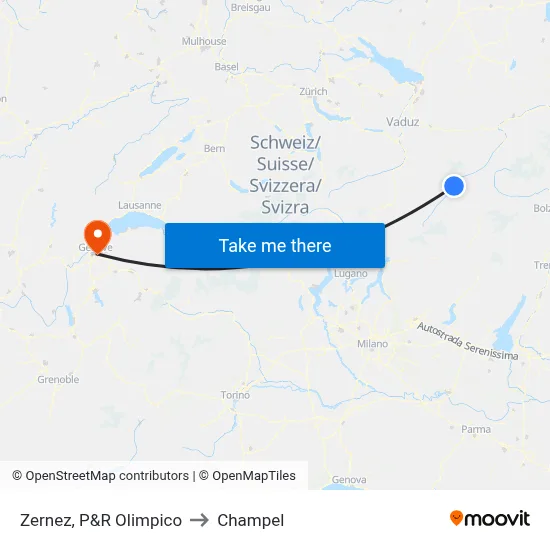 Zernez, P&R Olimpico to Champel map