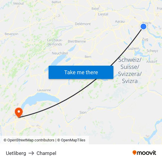 Uetliberg to Champel map