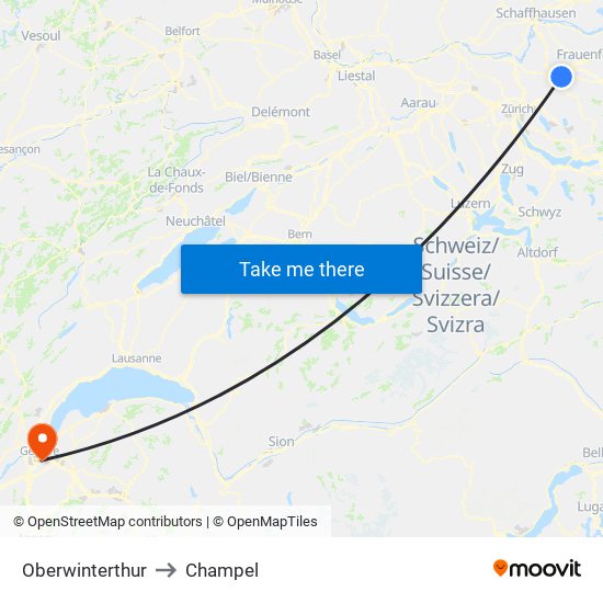 Oberwinterthur to Champel map