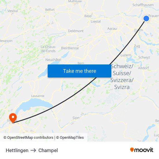 Hettlingen to Champel map