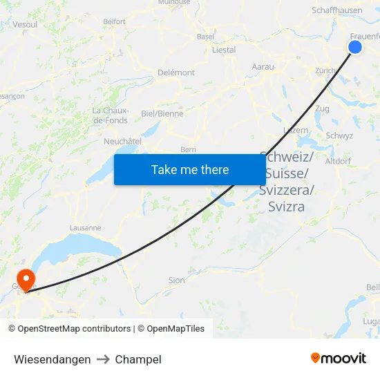 Wiesendangen to Champel map