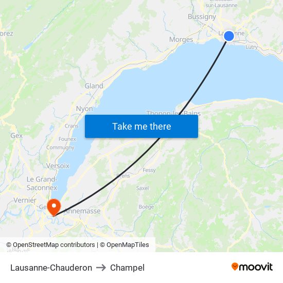 Lausanne-Chauderon to Champel map