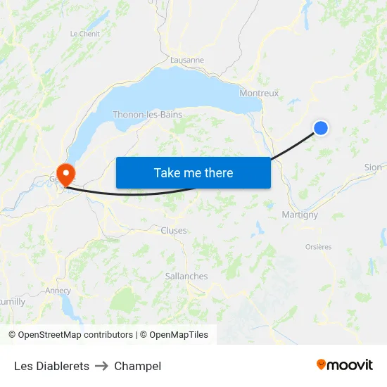 Les Diablerets to Champel map