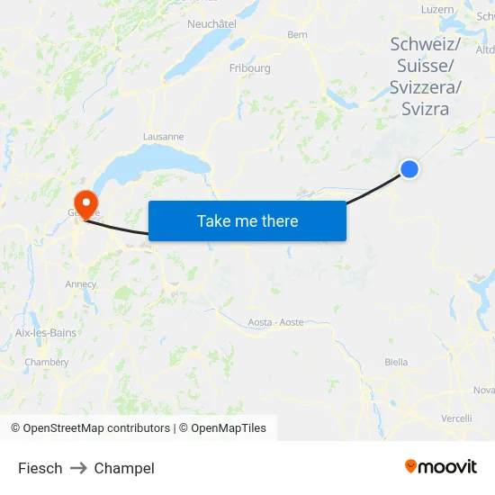 Fiesch to Champel map