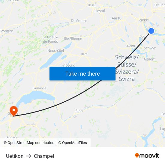 Uetikon to Champel map