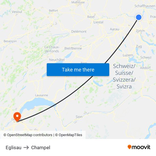 Eglisau to Champel map