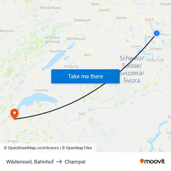 Wädenswil, Bahnhof to Champel map