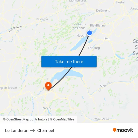 Le Landeron to Champel map