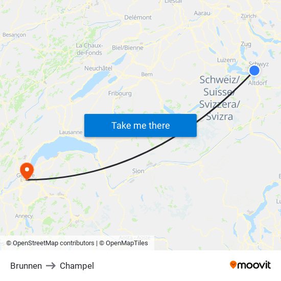 Brunnen to Champel map