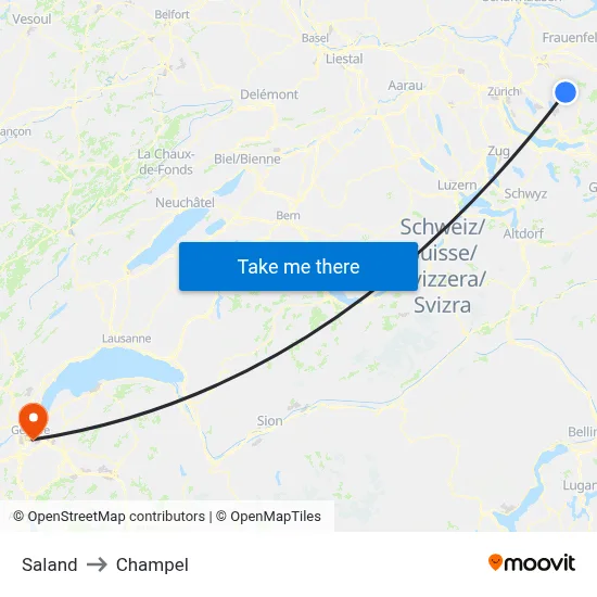 Saland to Champel map