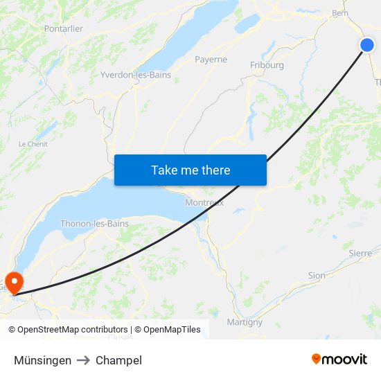 Münsingen to Champel map