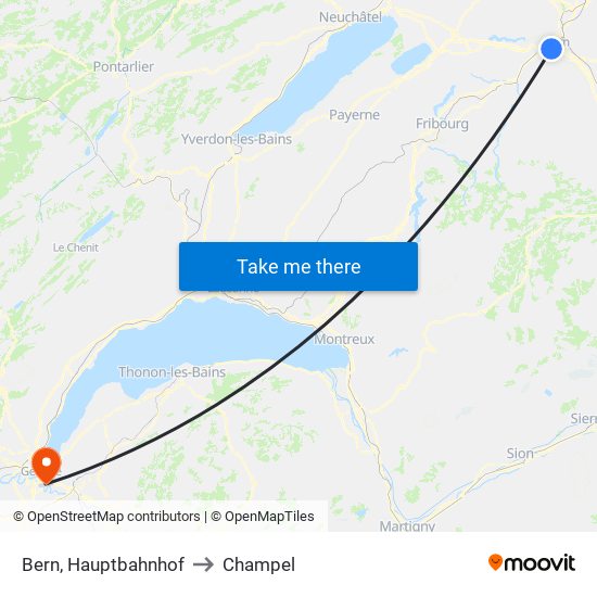 Bern, Hauptbahnhof to Champel map