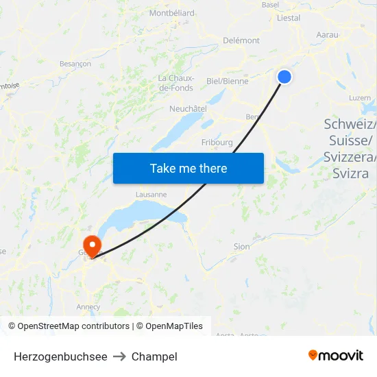 Herzogenbuchsee to Champel map