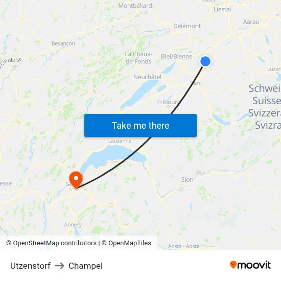 Utzenstorf to Champel map