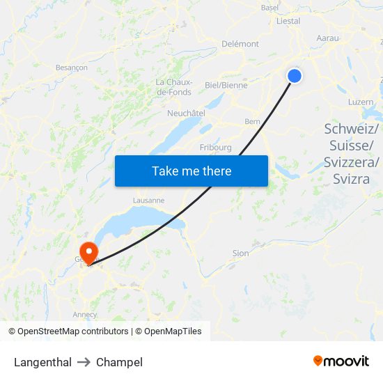 Langenthal to Champel map