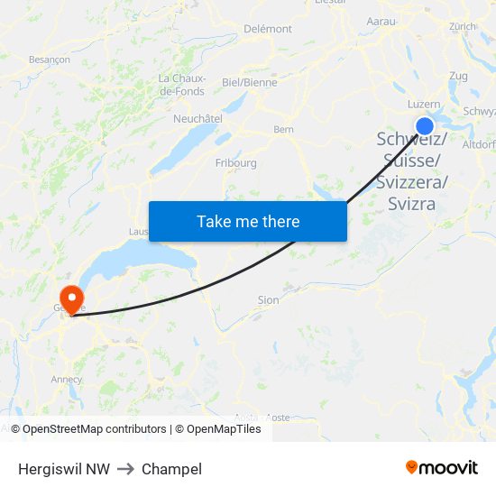 Hergiswil NW to Champel map