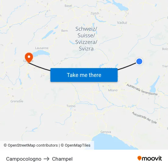 Campocologno to Champel map