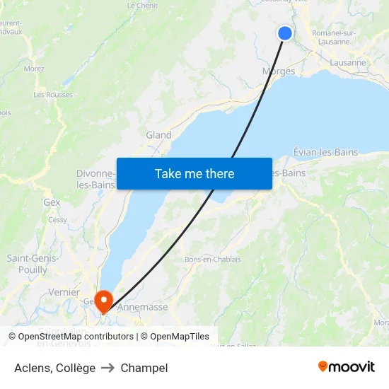 Aclens, Collège to Champel map