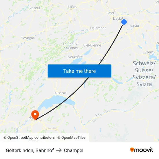 Gelterkinden, Bahnhof to Champel map