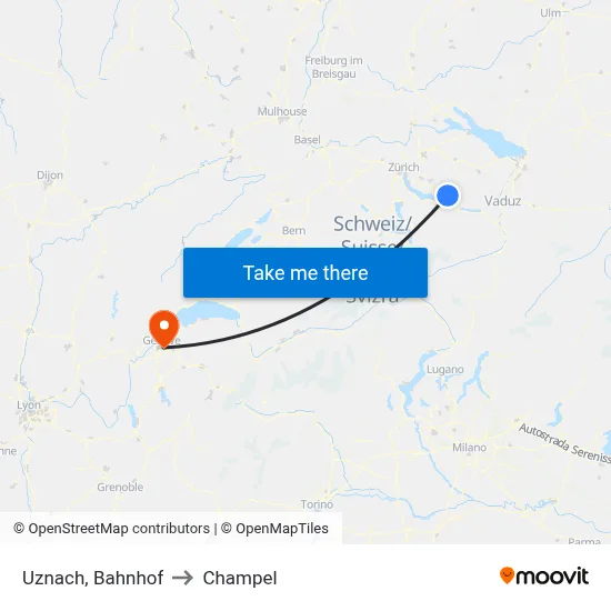 Uznach, Bahnhof to Champel map