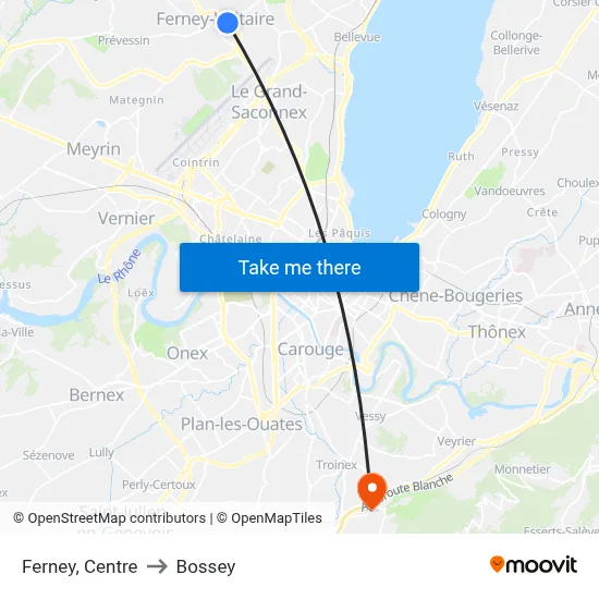Ferney, Centre to Bossey map