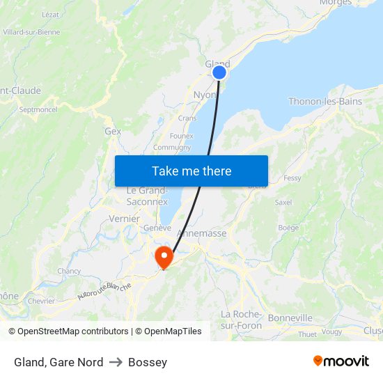 Gland, Gare Nord to Bossey map